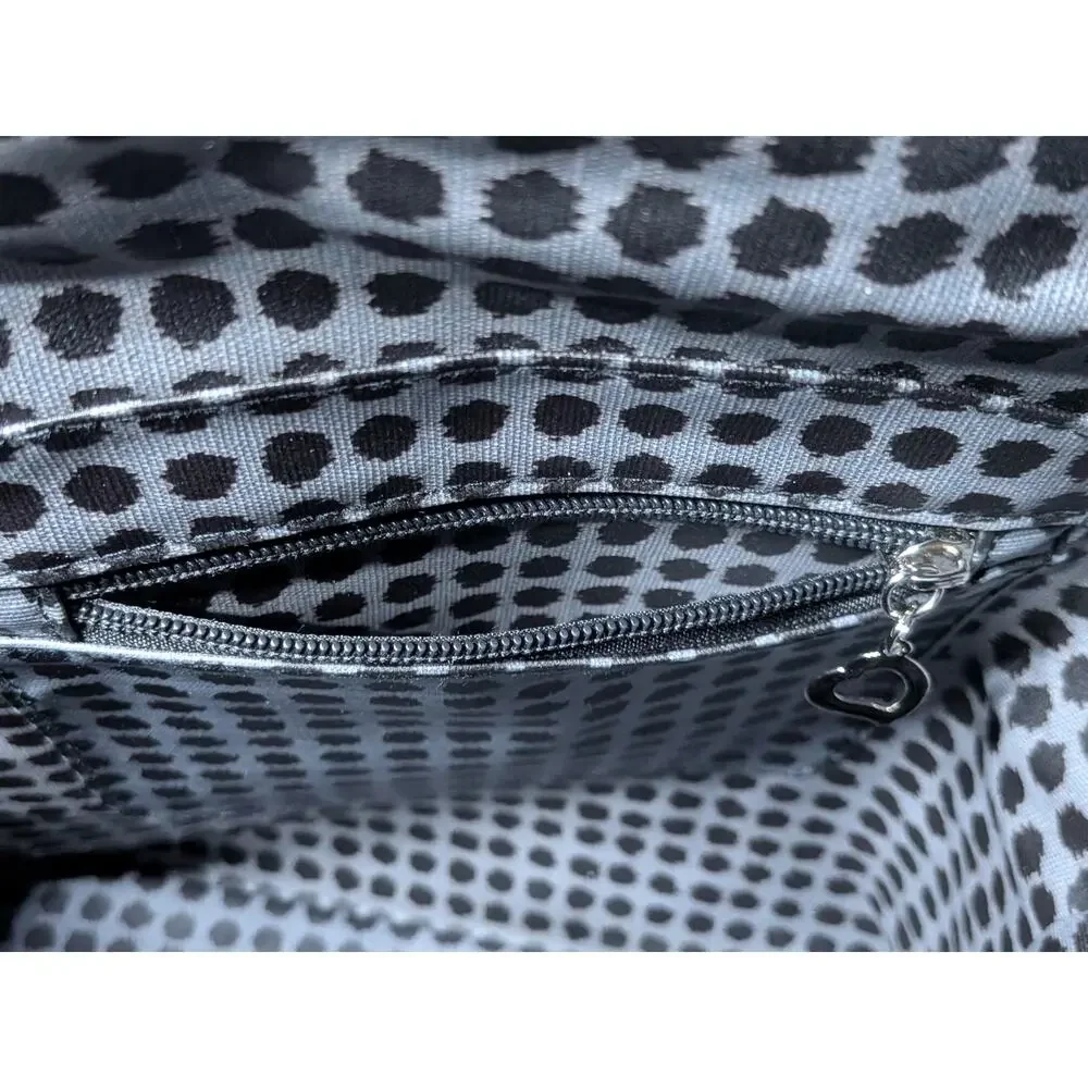 Belle Russo Large Nylon Tote Women Black White Floral Scroll Heart Zip Travel